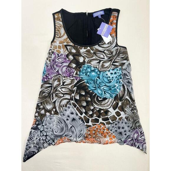 Vivienne Tam Womens Size M Multi Abstract Asymmetrical Sleeveless Blouse - Picture 7 of 9